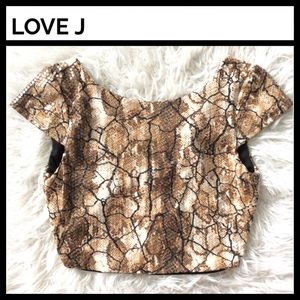 NWT Love J Sequin Snakeskin Crop Top